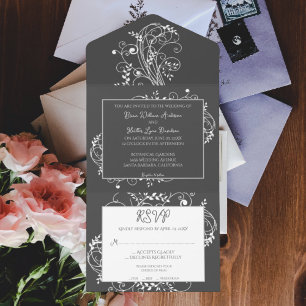 Gray Flourish Wedding All In One Invitation