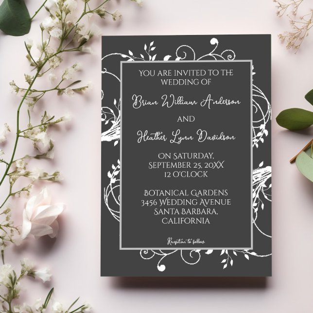 Gray Flourish Wedding Invitation (Gray Flourish Wedding Invitation)