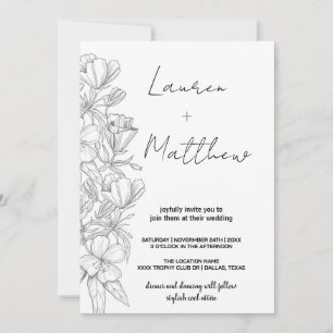 Gray Flower Art Wedding Invitations