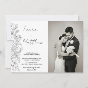 Gray Flower Art Wedding Invitations with photo