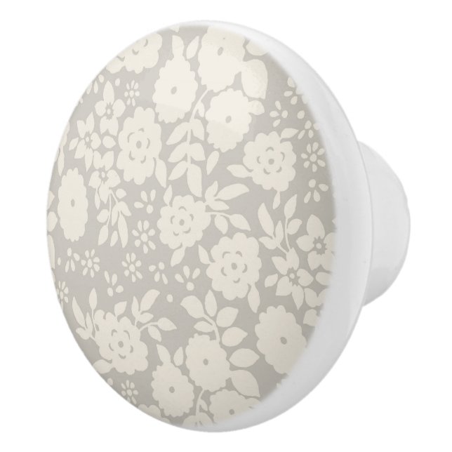 Gray Flower Painting Pattern Ceramic Knob (Right)