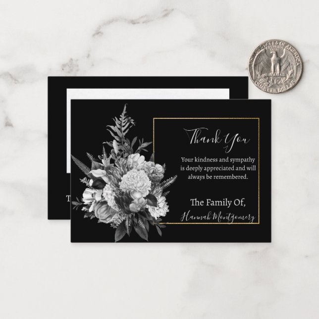Gray Flower Photo Sympathy Thank You Note Card (Front/Back In Situ)