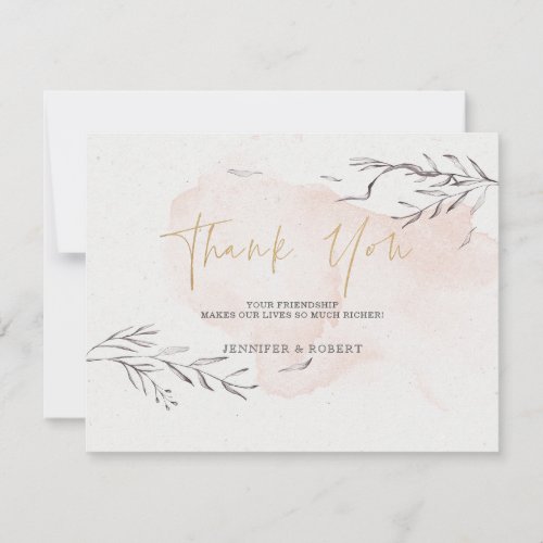 Gray flower pink background thank you card