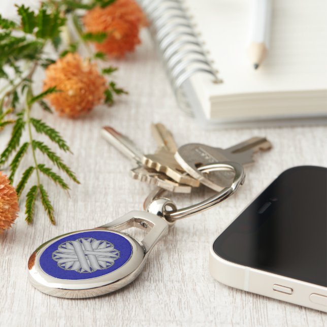 Gray Flower Ribbon by Kenneth Yoncich Keychain (Side)
