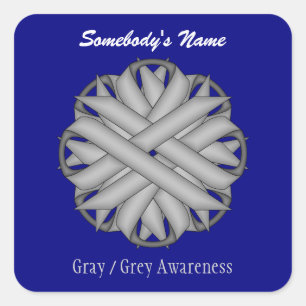 Gray Flower Ribbon by Kenneth Yoncich Square Sticker
