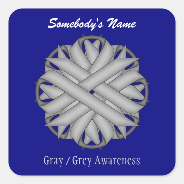 Gray Flower Ribbon by Kenneth Yoncich Square Sticker (Front)