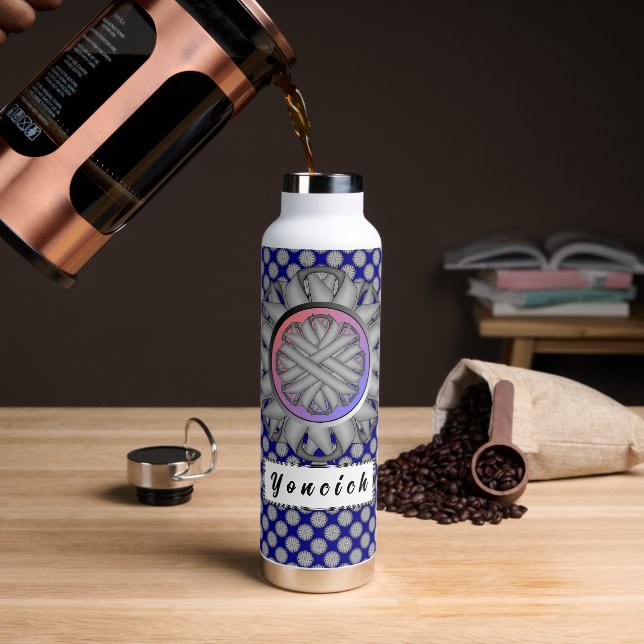Gray Flower Ribbon by Kenneth Yoncich Water Bottle (Coffee)