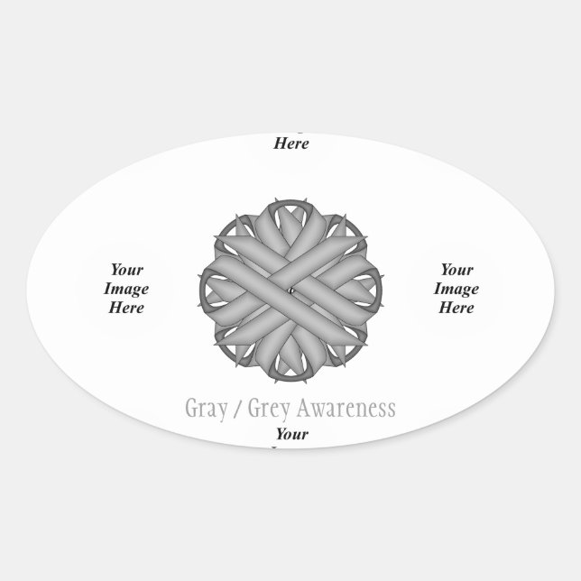 Gray Flower Ribbon Template by Kenneth Yoncich Oval Sticker (Front)