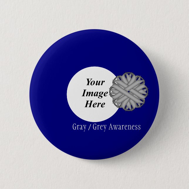 Gray Flower Ribbon Template by Kenneth Yoncich Pinback Button (Front)