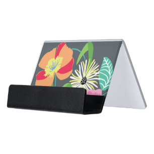 Gray Flowers Business Card Holder