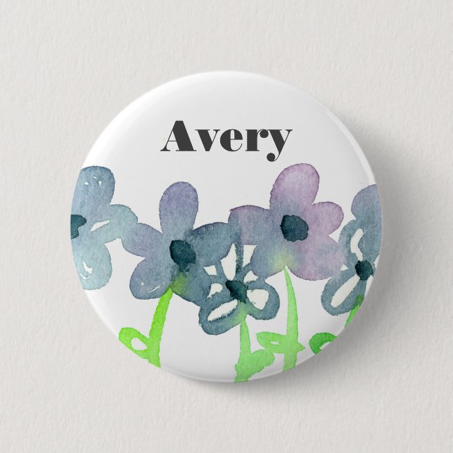Gray Flowers Custom Name Tag Pinback Button (Front)