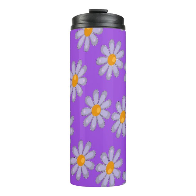 Gray flowers on purple thermal tumbler (Front)