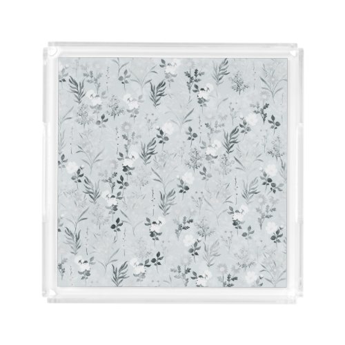 Gray Flowers Painting Botanical Acrylic Tray