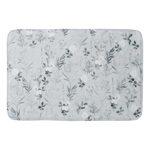 Gray Flowers Painting Botanical Bath Mat