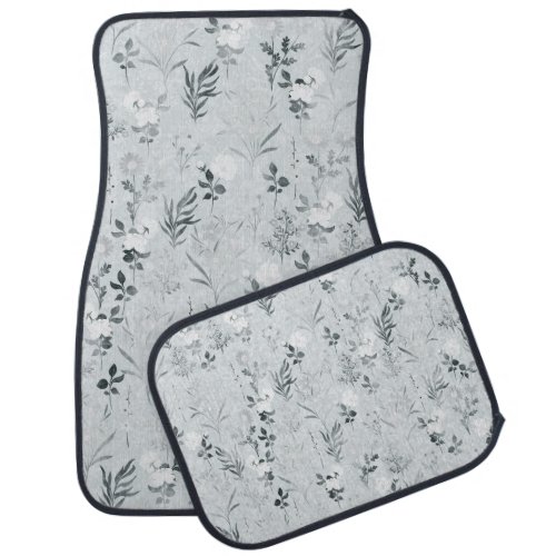 Gray Flowers Painting Botanical Car Floor Mat