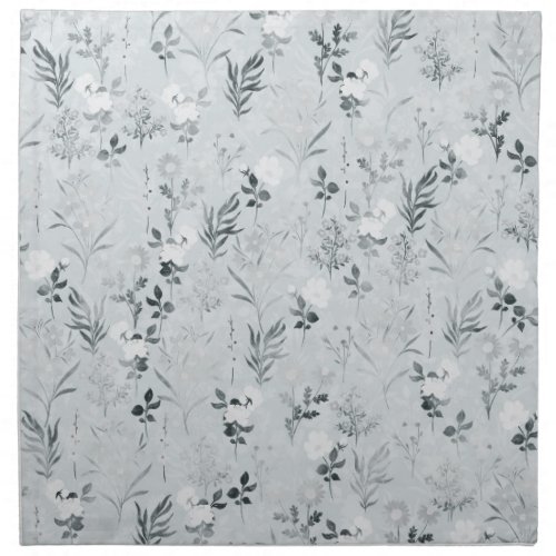 Gray Flowers Painting Botanical Cloth Napkin