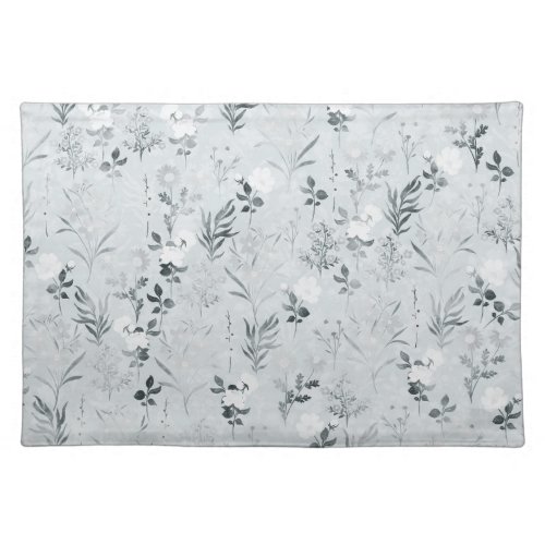 Gray Flowers Painting Botanical Cloth Placemat