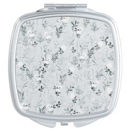 Gray Flowers Painting Botanical Compact Mirror