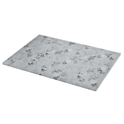 Gray Flowers Painting Botanical Cutting Board