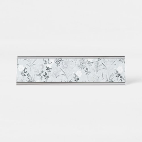 Gray Flowers Painting Botanical Desk Name Plate