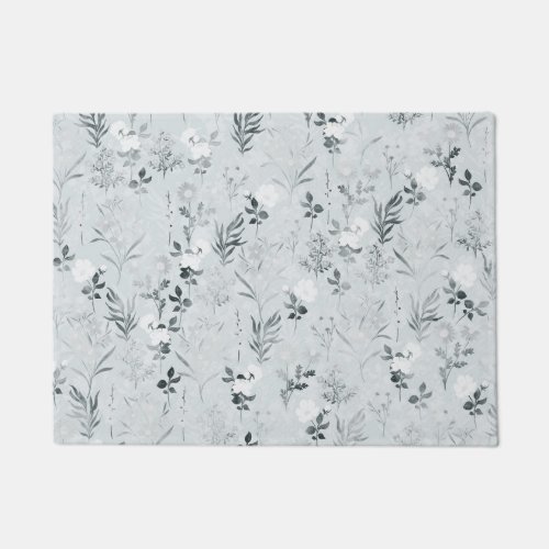 Gray Flowers Painting Botanical Doormat