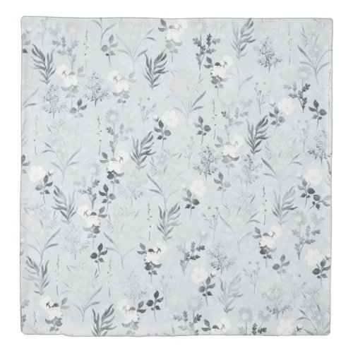 Gray Flowers Painting Botanical Duvet Cover