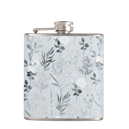 Gray Flowers Painting Botanical Flask