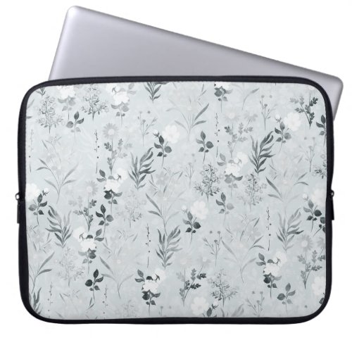 Gray Flowers Painting Botanical Laptop Sleeve