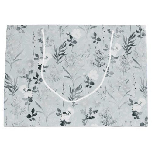 Gray Flowers Painting Botanical Large Gift Bag