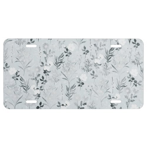 Gray Flowers Painting Botanical License Plate