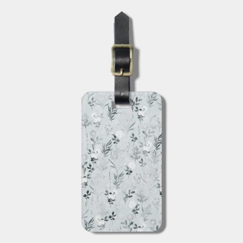 Gray Flowers Painting Botanical Luggage Tag