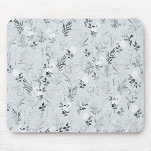 Gray Flowers Painting Botanical Mouse Pad