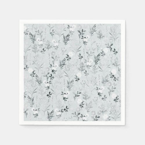 Gray Flowers Painting Botanical Napkins