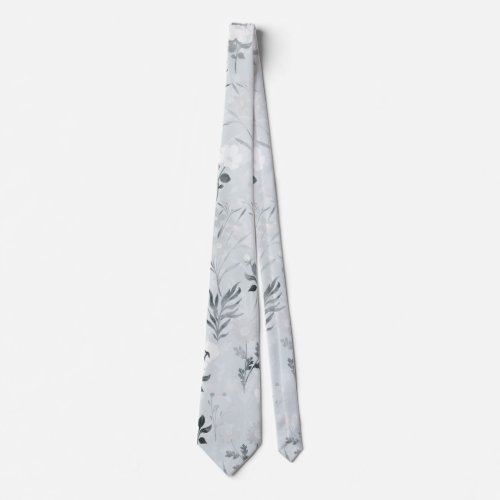 Gray Flowers Painting Botanical Neck Tie