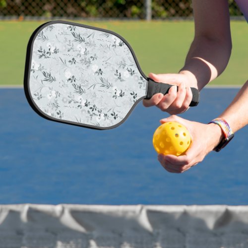 Gray Flowers Painting Botanical Pickleball Paddle