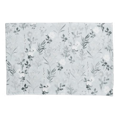 Gray Flowers Painting Botanical Pillow Case