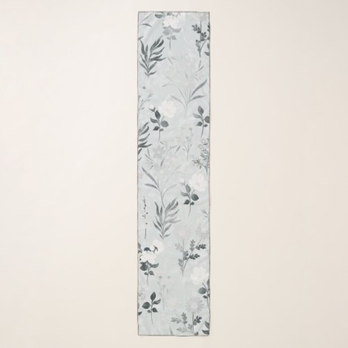 Gray Flowers Painting Botanical Scarf