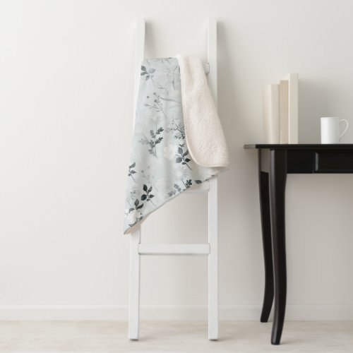 Gray Flowers Painting Botanical Sherpa Blanket