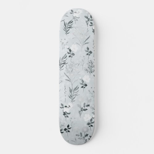 Gray Flowers Painting Botanical Skateboard