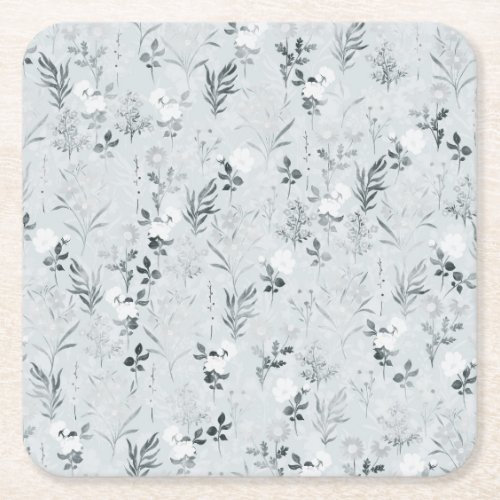 Gray Flowers Painting Botanical Square Paper Coaster