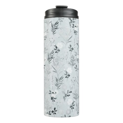 Gray Flowers Painting Botanical Thermal Tumbler