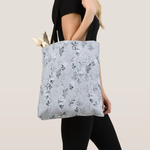 Gray Flowers Painting Botanical Tote Bag