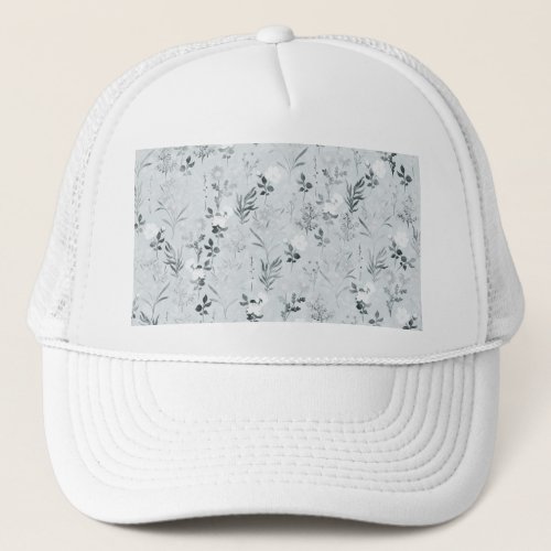 Gray Flowers Painting Botanical Trucker Hat