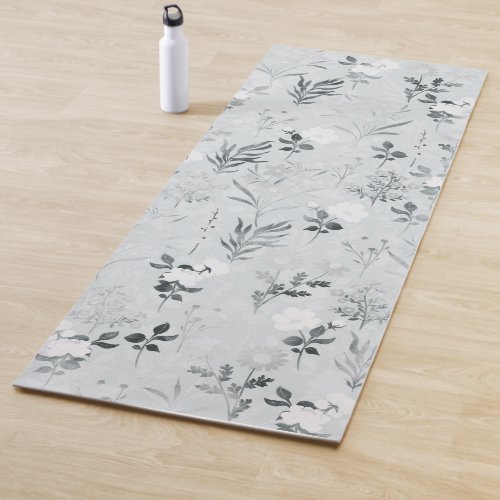 Gray Flowers Painting Botanical Yoga Mat
