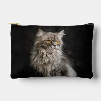 Gray Fluffy Cat Accessory Pouch