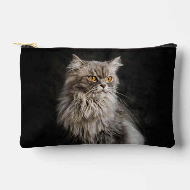 Gray Fluffy Cat  Accessory Pouch (Front)