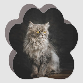 Gray Fluffy Cat  Car Magnet