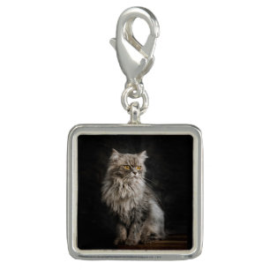 Gray Fluffy Cat Charm