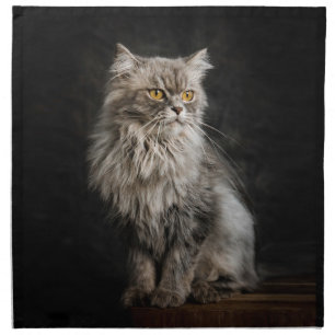 Gray Fluffy Cat Cloth Napkin
