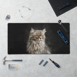 Gray Fluffy Cat Desk Mat